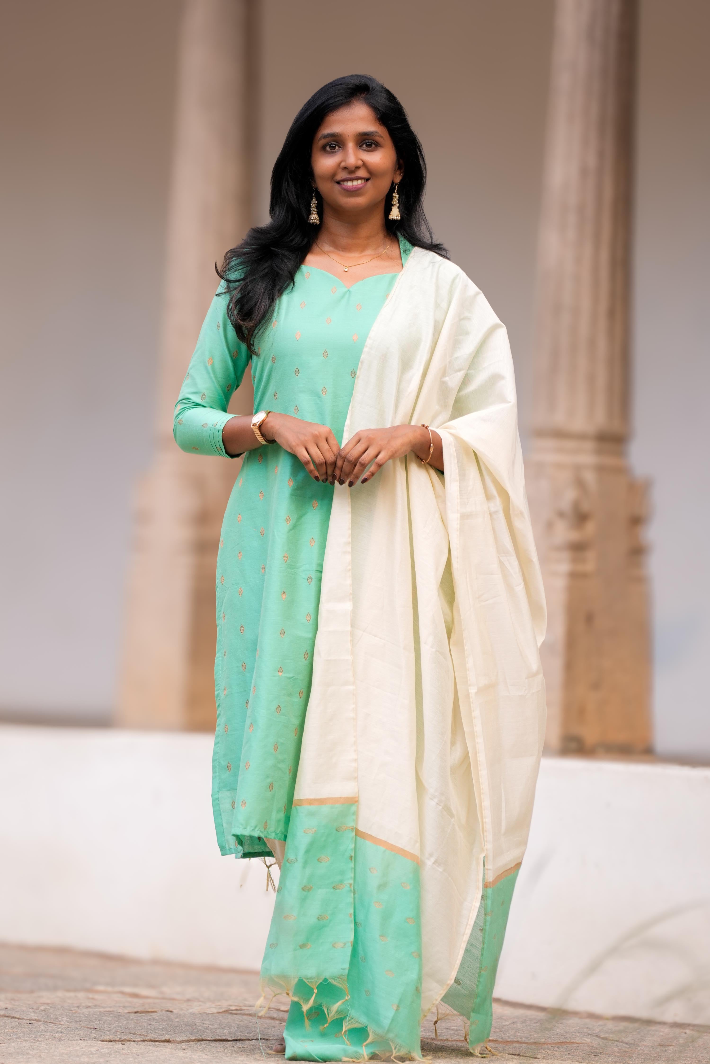 Aqua Blue Halter Neck 3 Piece Set - Silk Cotton