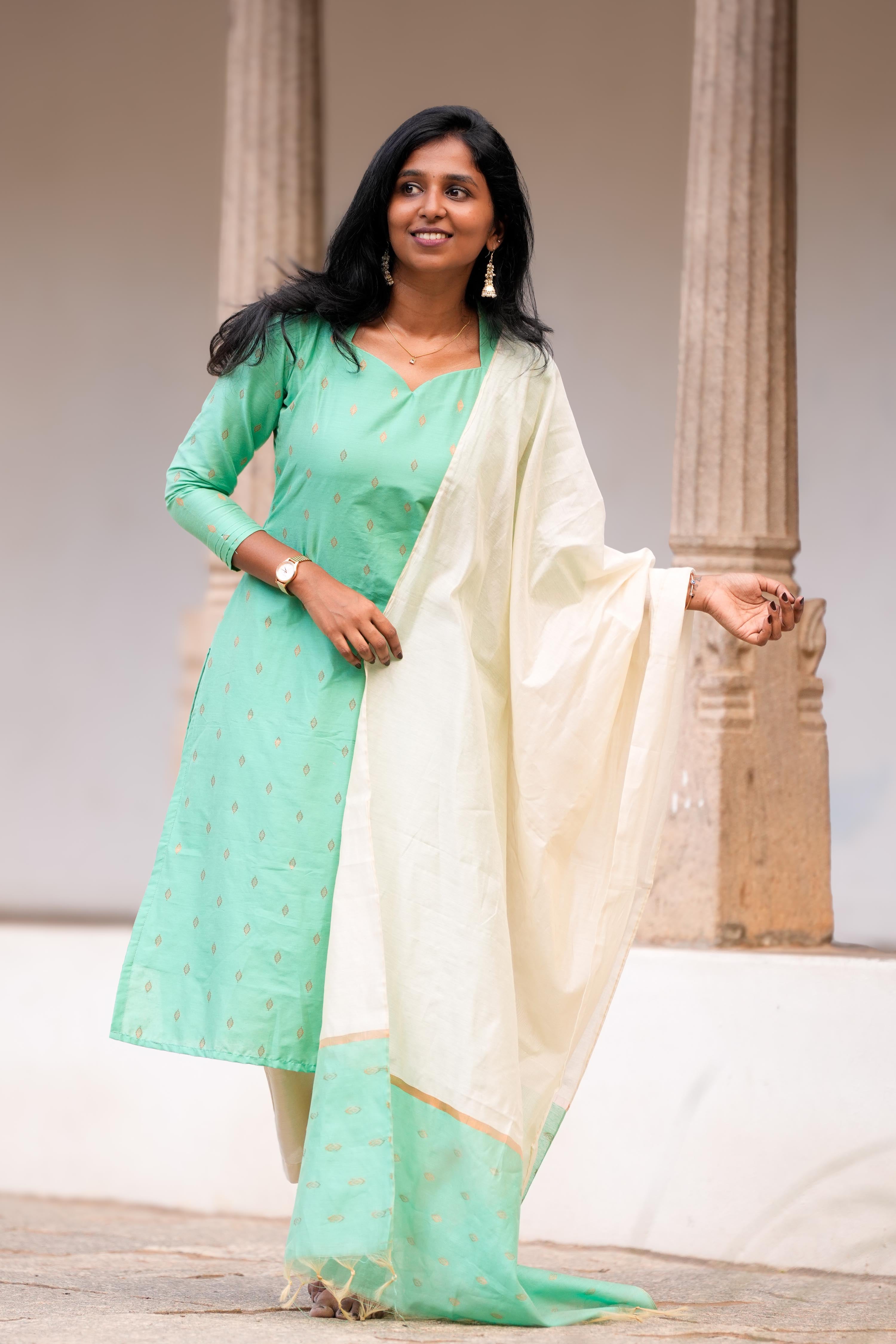 Aqua Blue Halter Neck 3 Piece Set - Silk Cotton