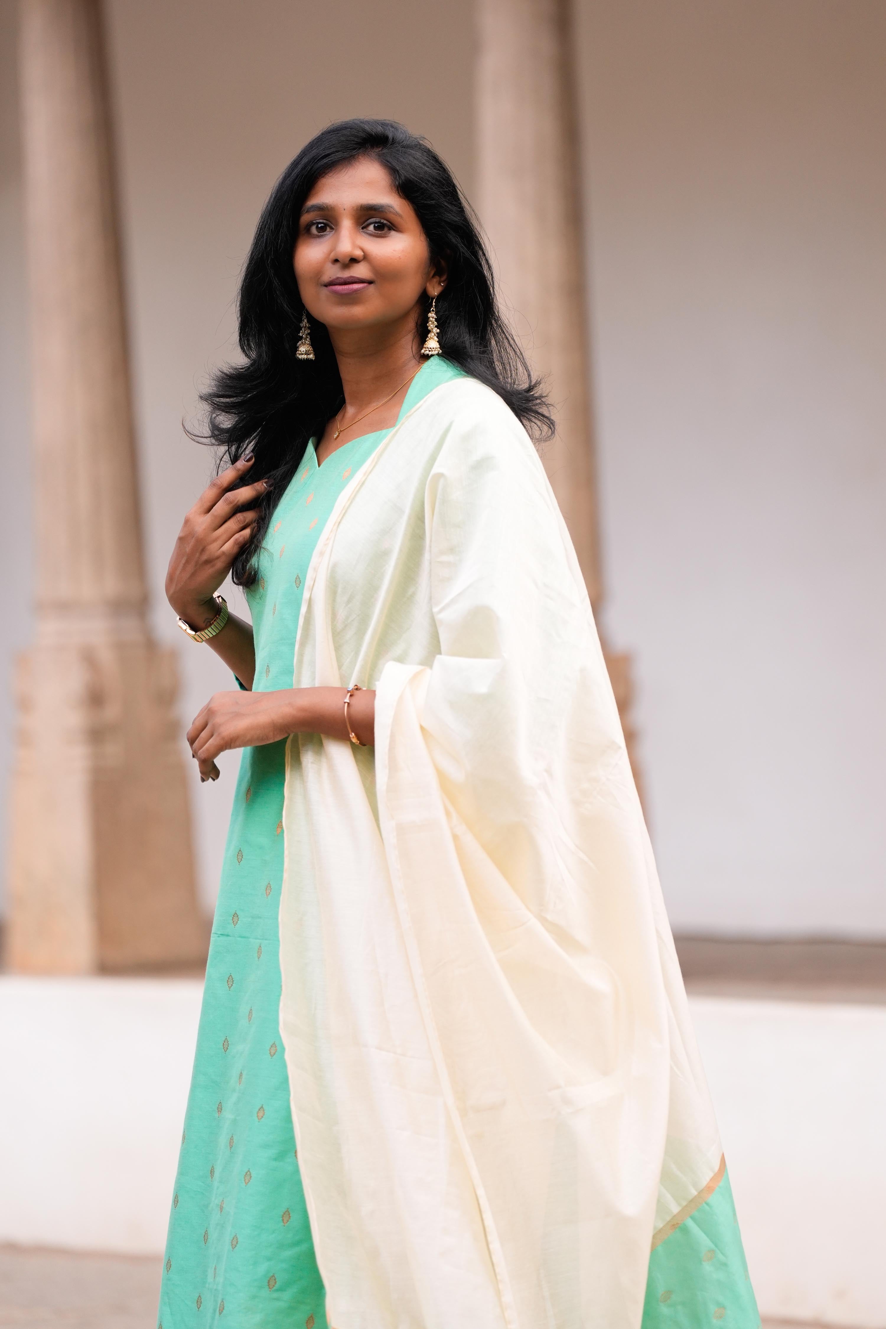 Aqua Blue Halter Neck 3 Piece Set - Silk Cotton
