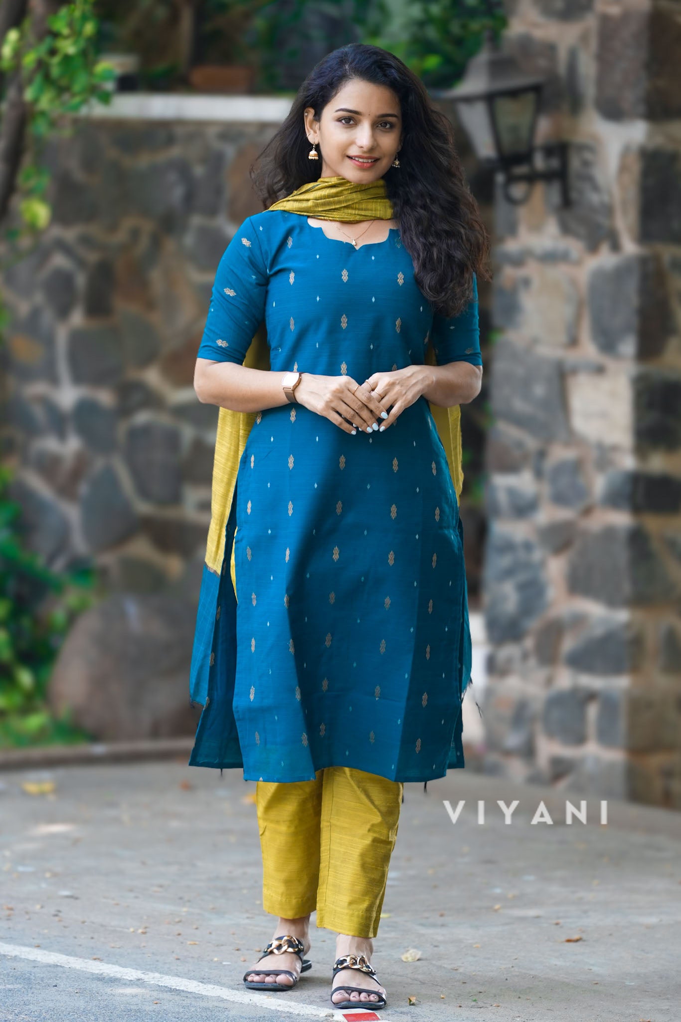 Teal Bloom - Peacock Blue & Mustard Viscose 3 Piece Set