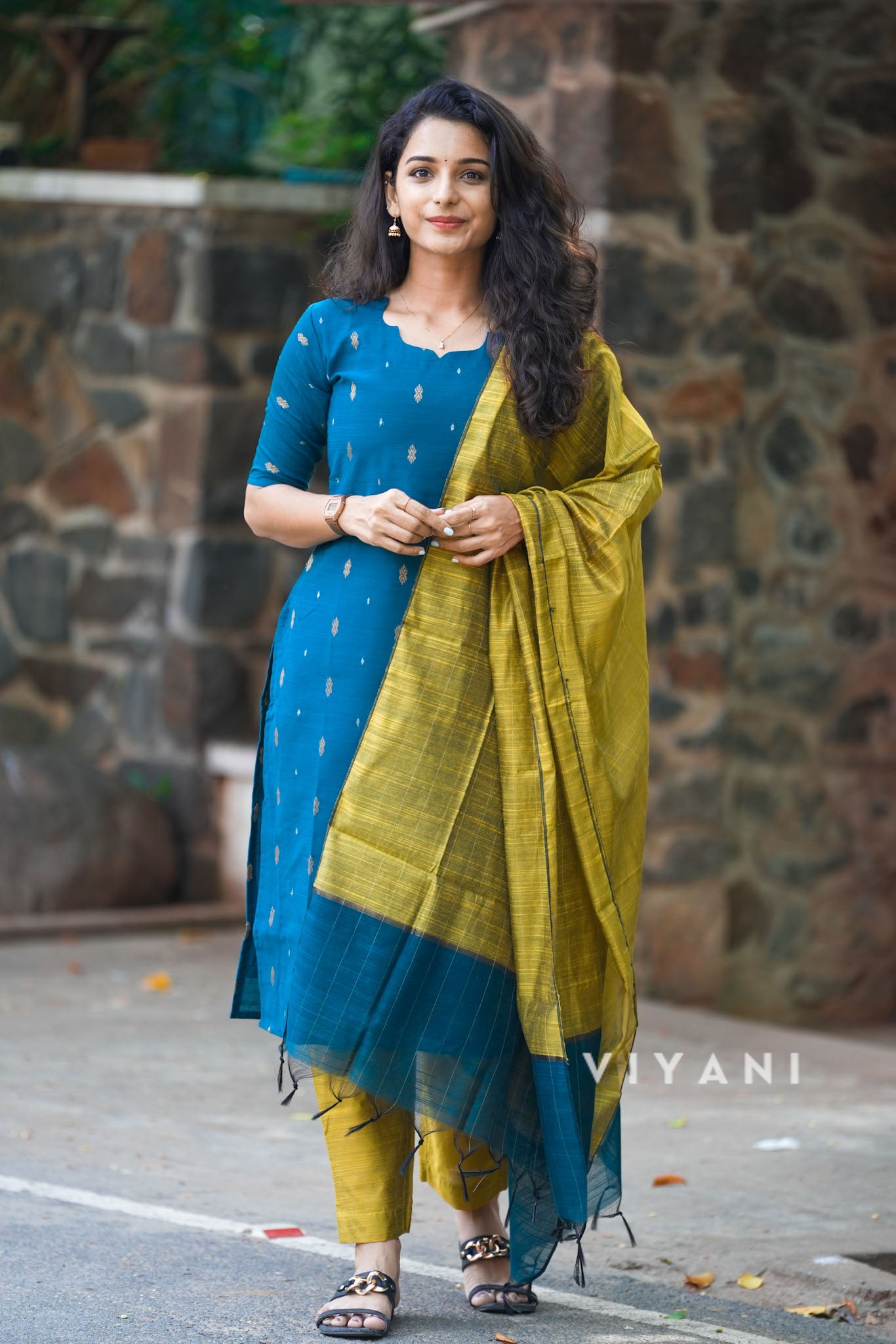 Teal Bloom - Peacock Blue & Mustard Viscose 3 Piece Set