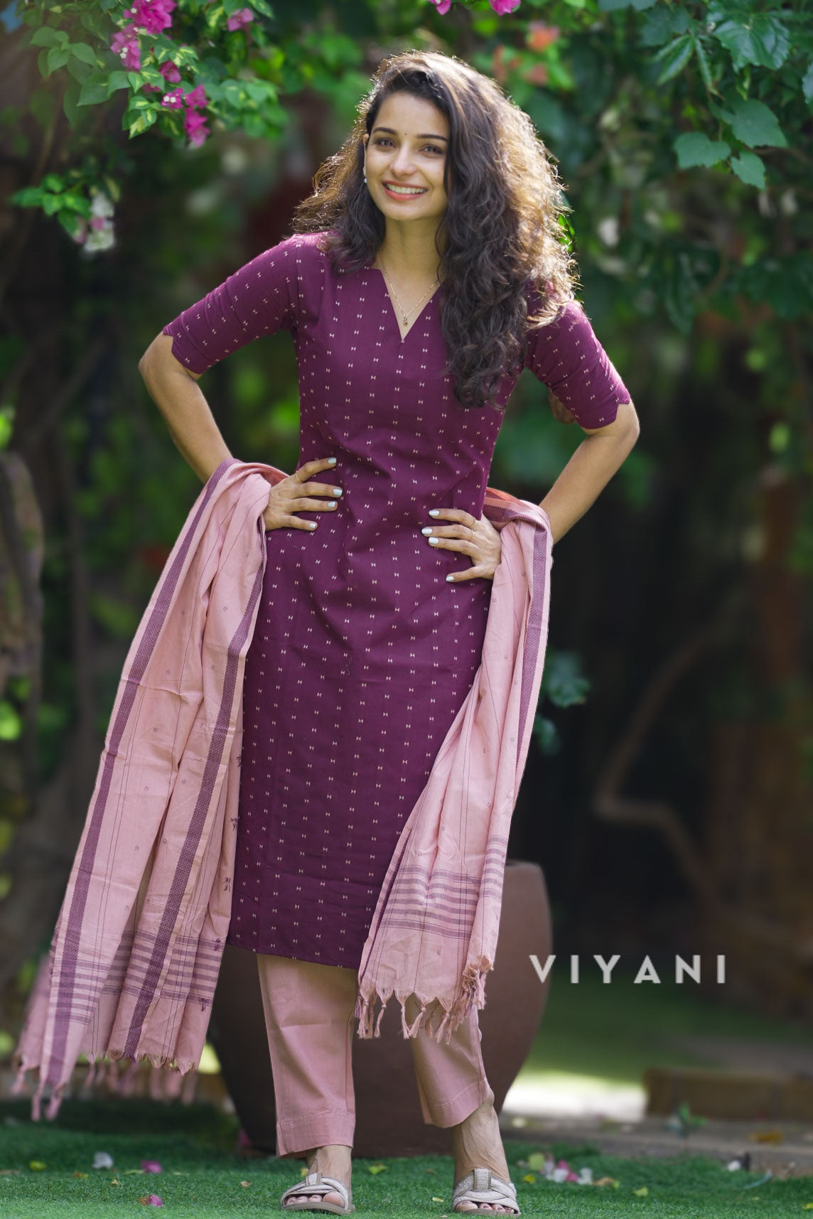 Cool Winter - Plum Handloom Cotton 3 Piece Set