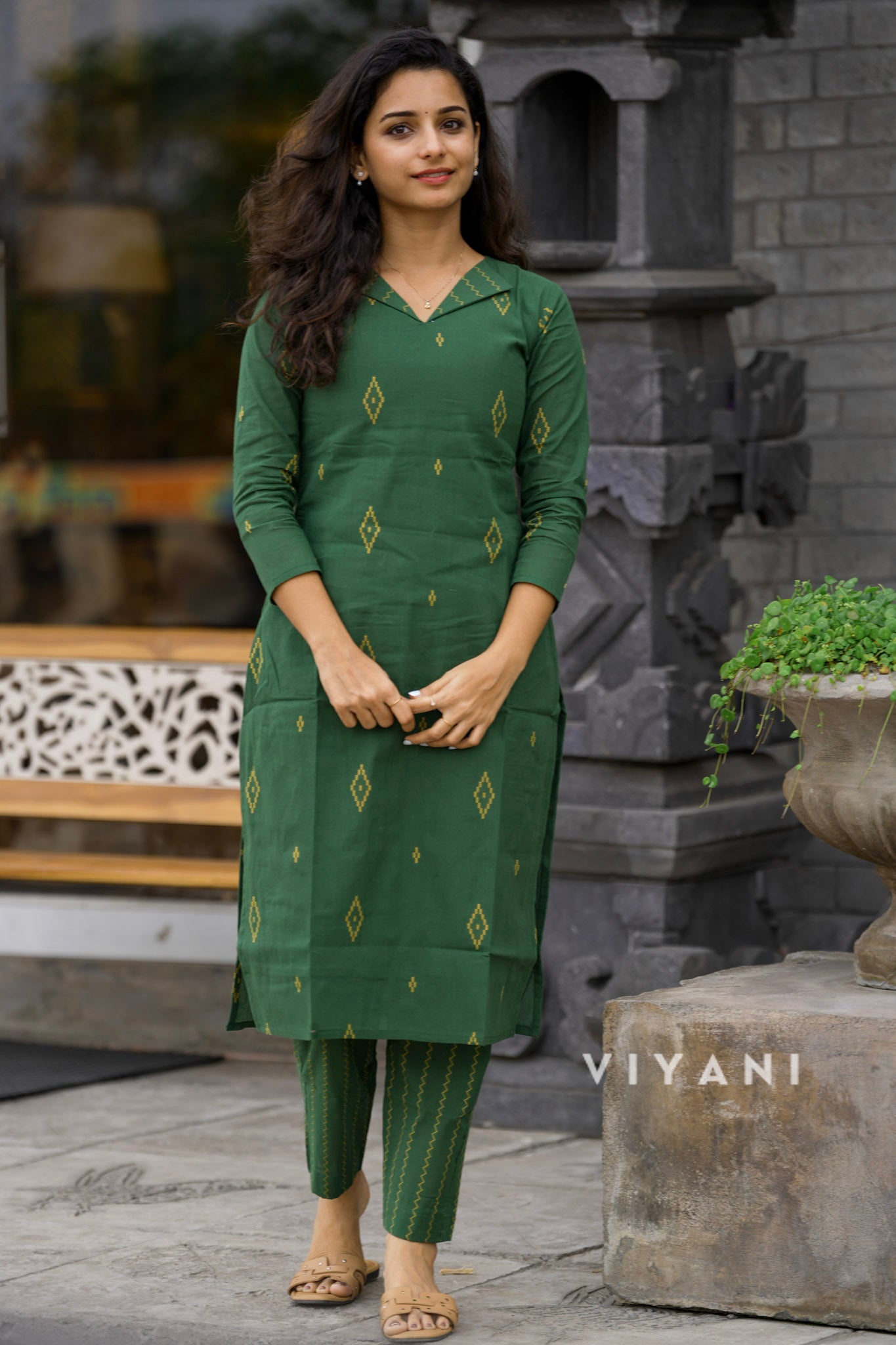 Jade Collar - Green Cotton Co-ord set
