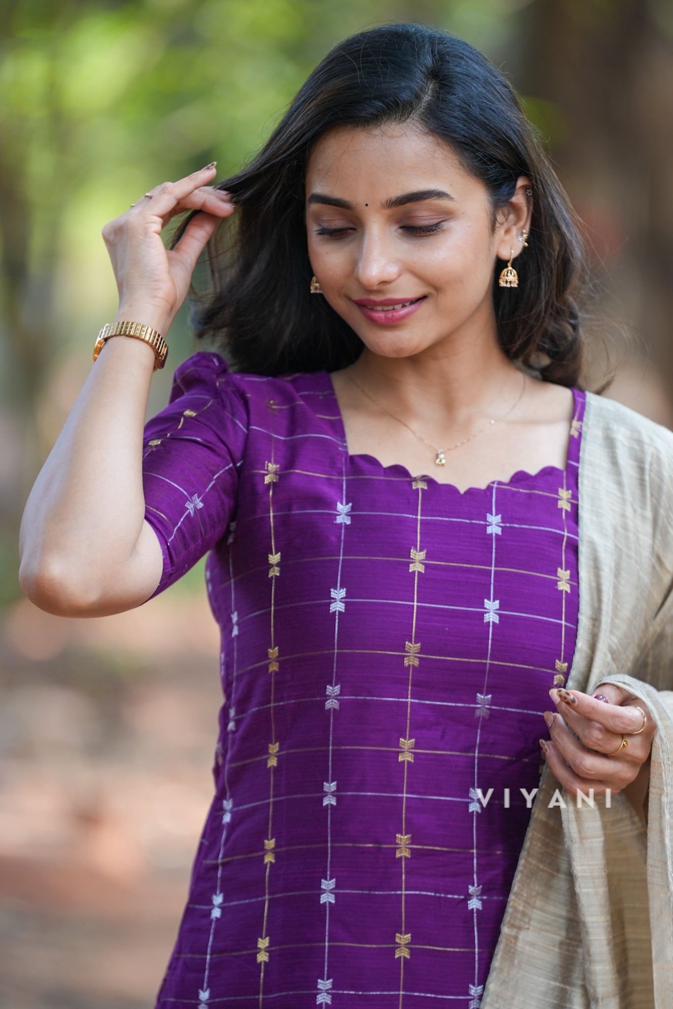 Deep Purple Checks Salwar sets - 3 Piece suit