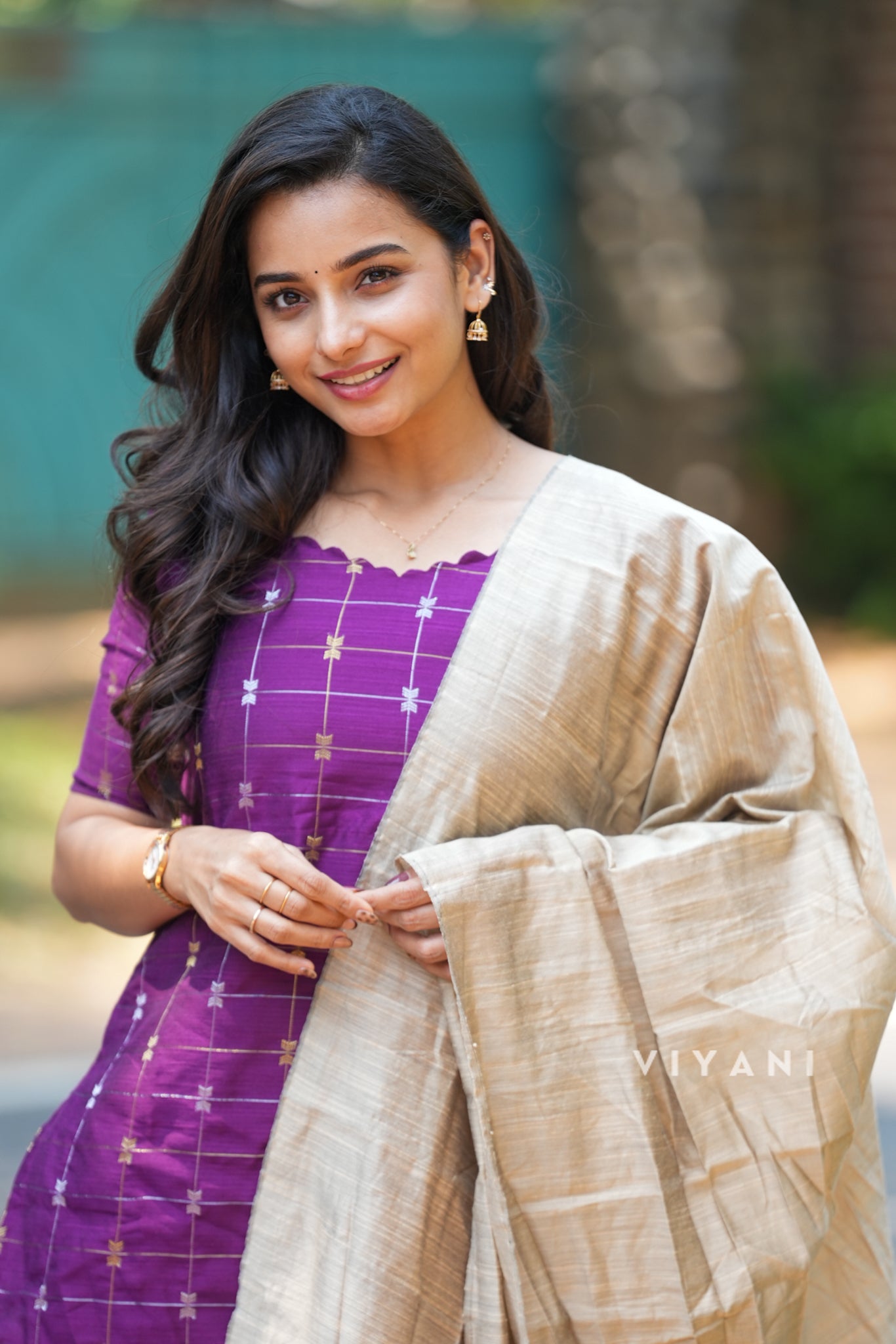 Deep Purple Checks Salwar sets - 3 Piece suit