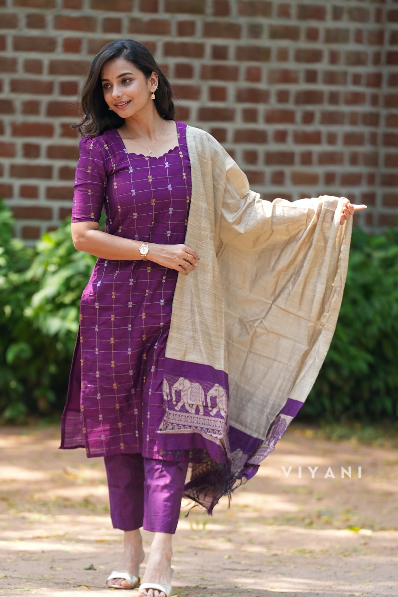 Deep Purple Checks Salwar sets - 3 Piece suit