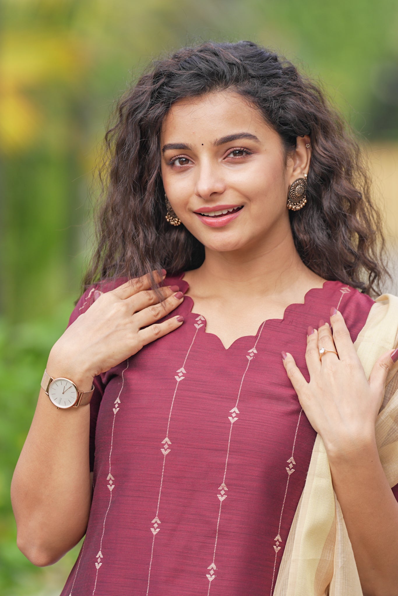 Burgundy Salwar Set - Semi Silk Cotton