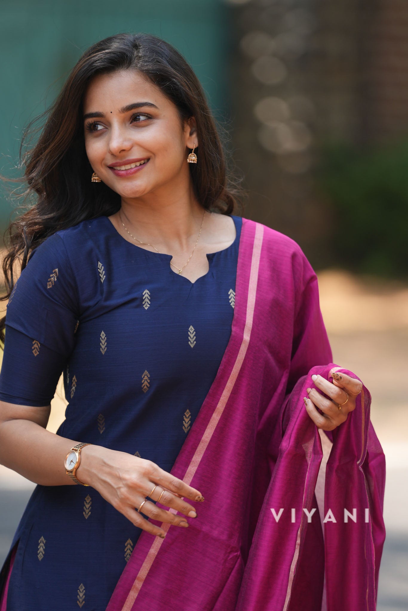 Crimson Blossom - Blue Viscose Slub 3 Piece Set