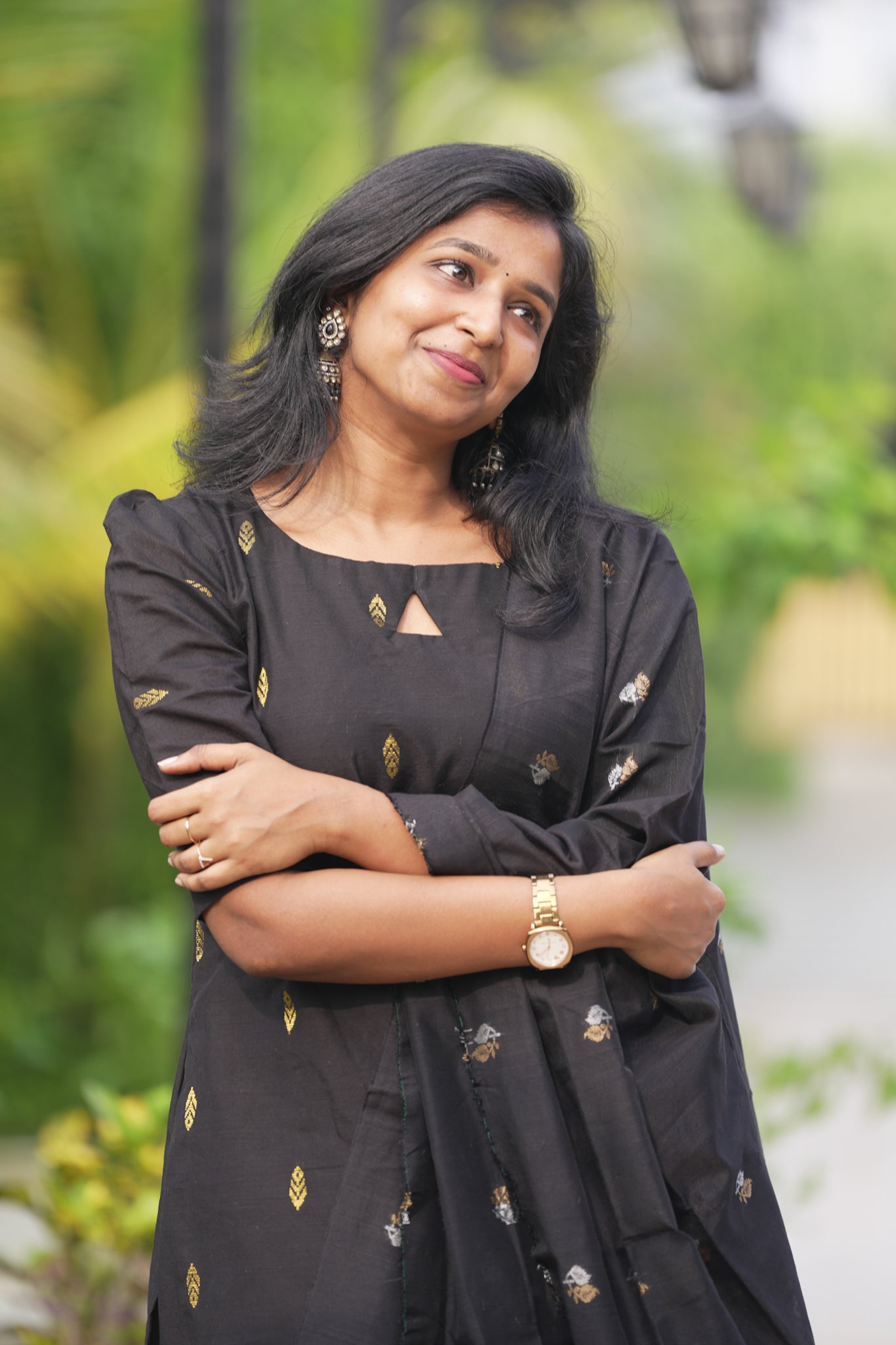 Elegant Black Salwar Set(3 Piece) - Slub Cotton Silk