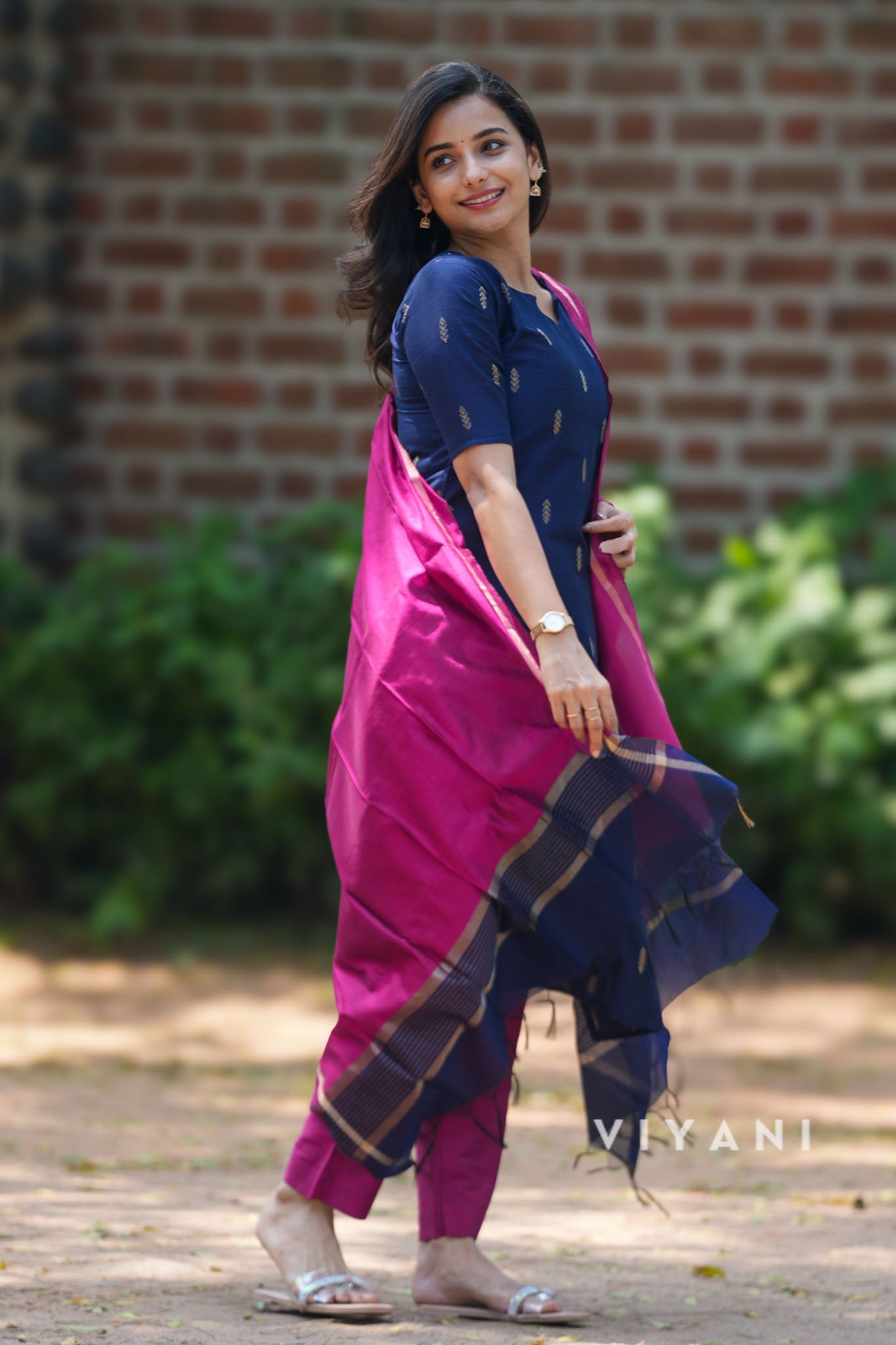 Crimson Blossom - Blue Viscose Slub 3 Piece Set