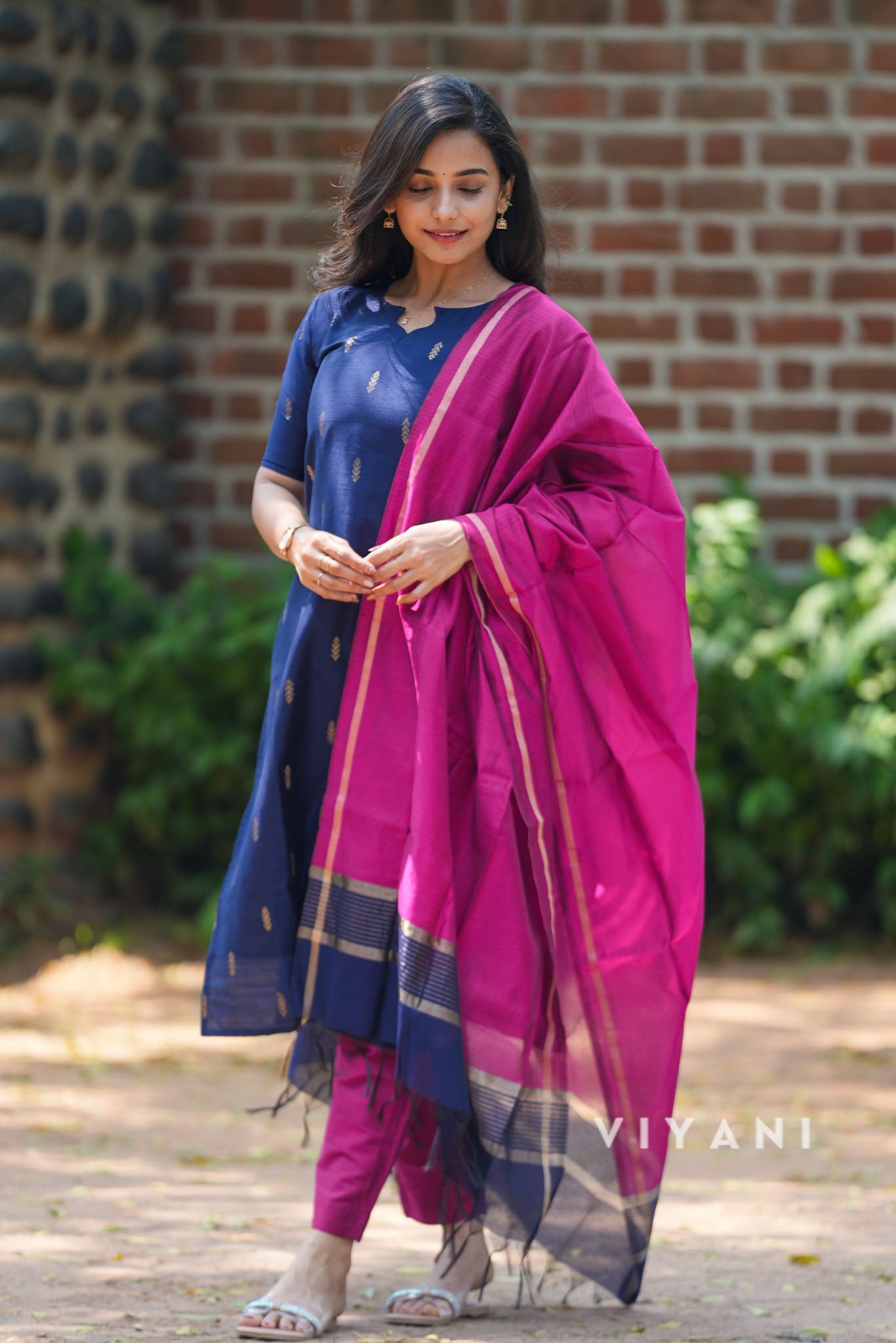 Crimson Blossom - Blue Viscose Slub 3 Piece Set