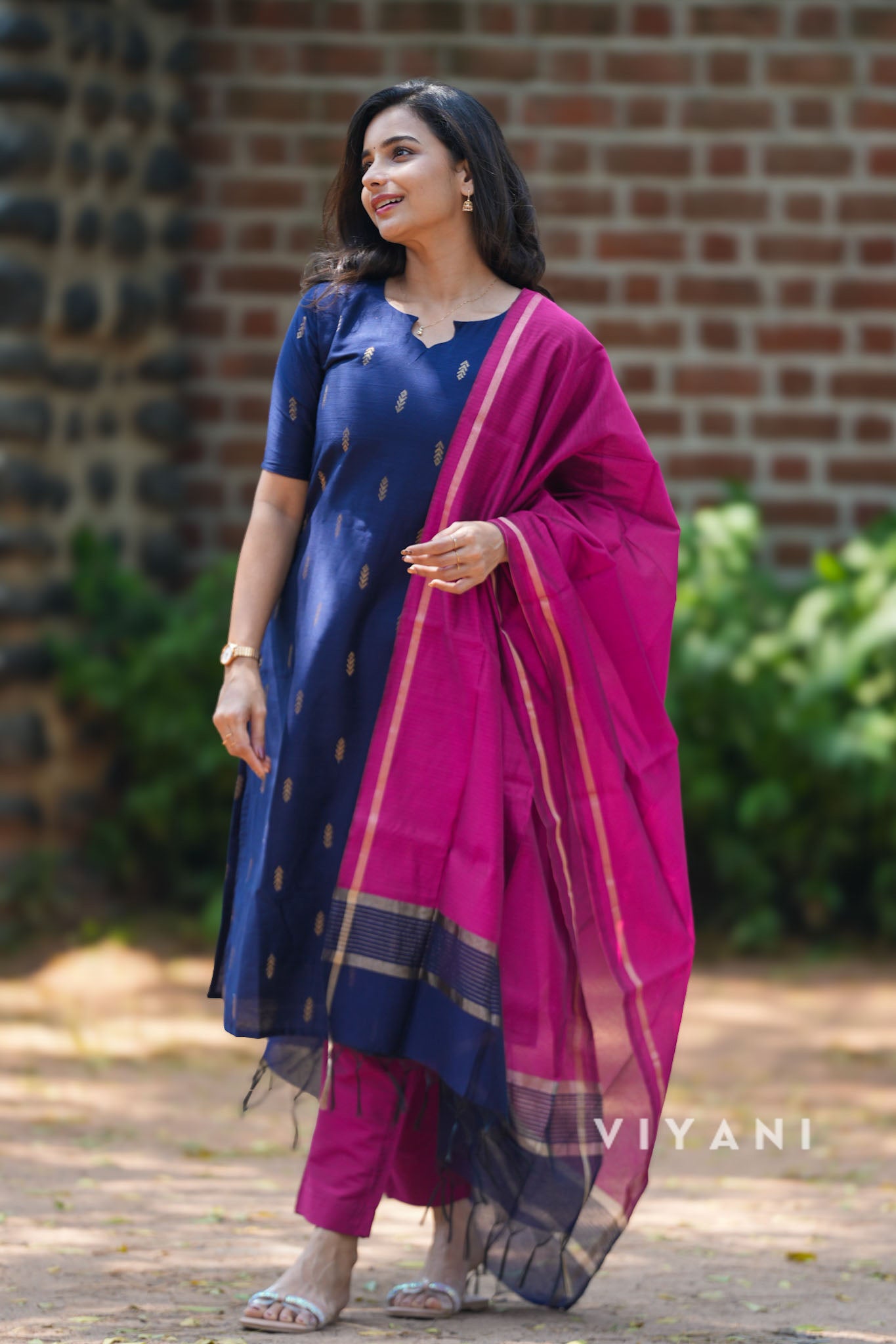 Crimson Blossom - Blue Viscose Slub 3 Piece Set