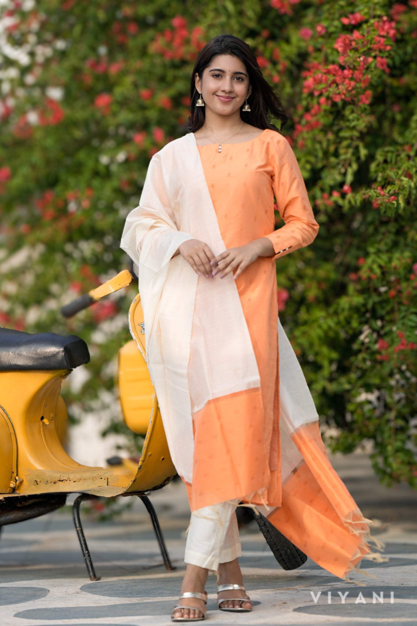 Pastel Orange Salwar Set - Silk Cotton