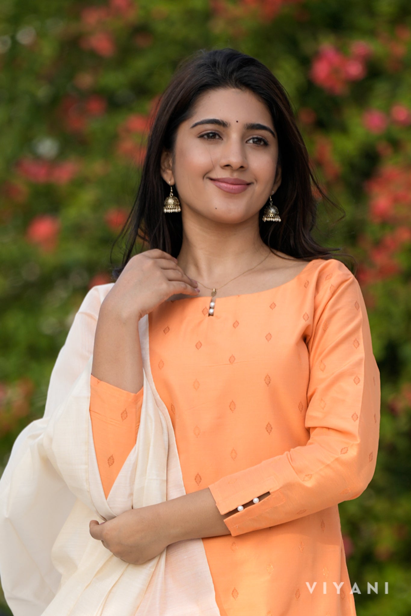 Pastel Orange Salwar Set - Silk Cotton