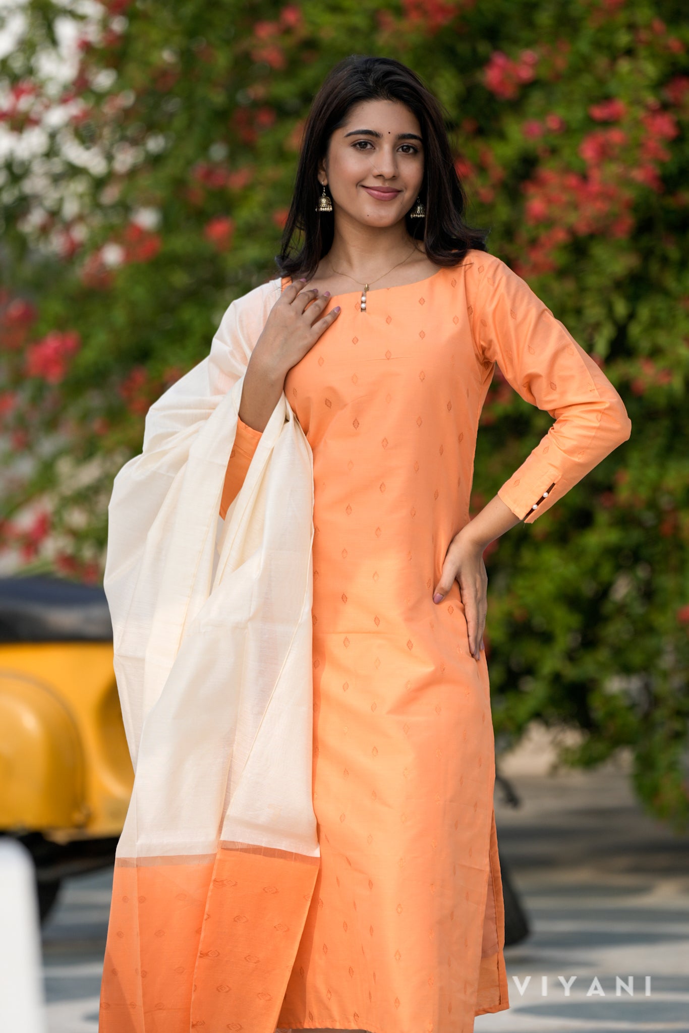 Pastel Orange Salwar Set - Silk Cotton
