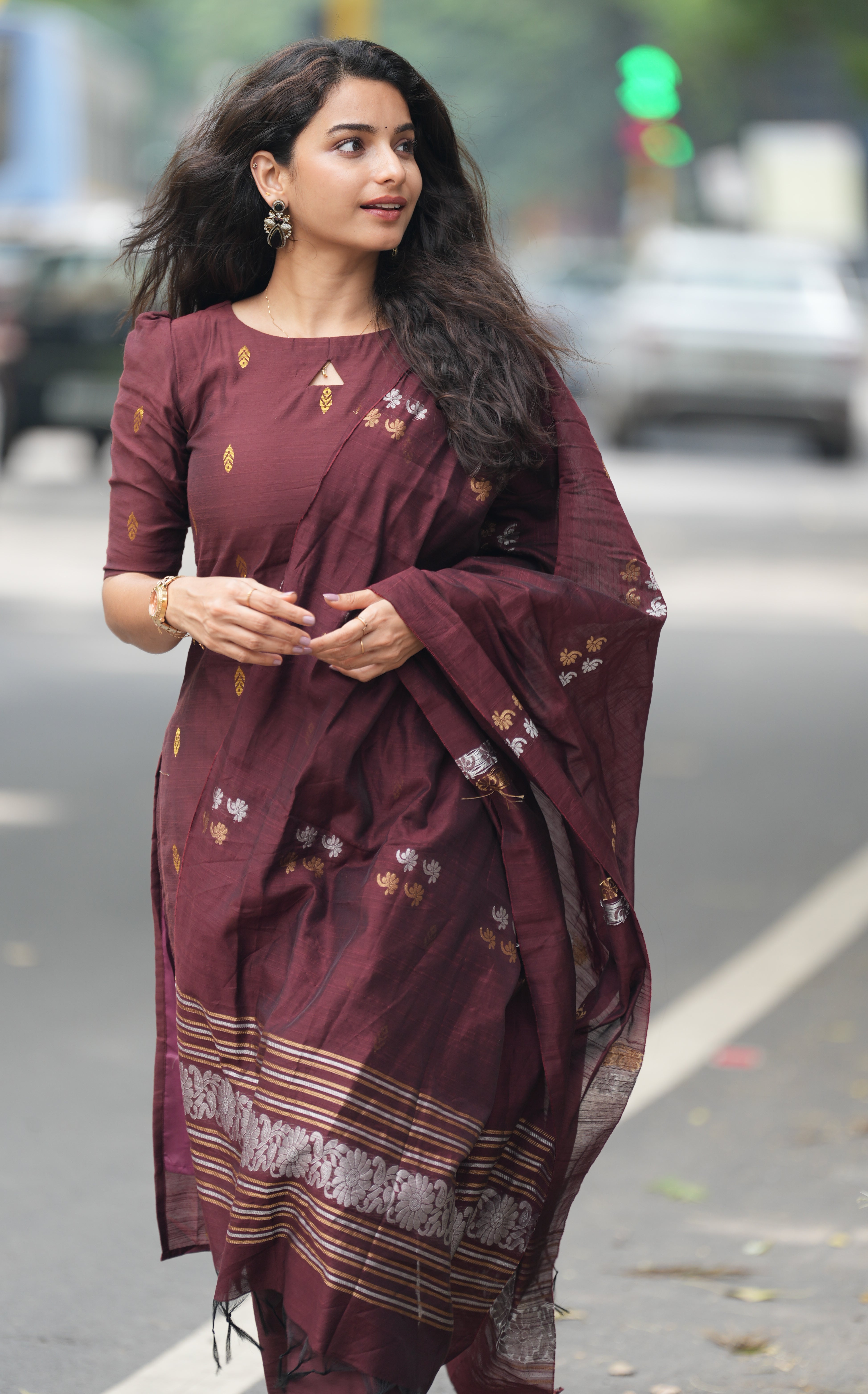 Wine Toned - Viscose Slub salwar set