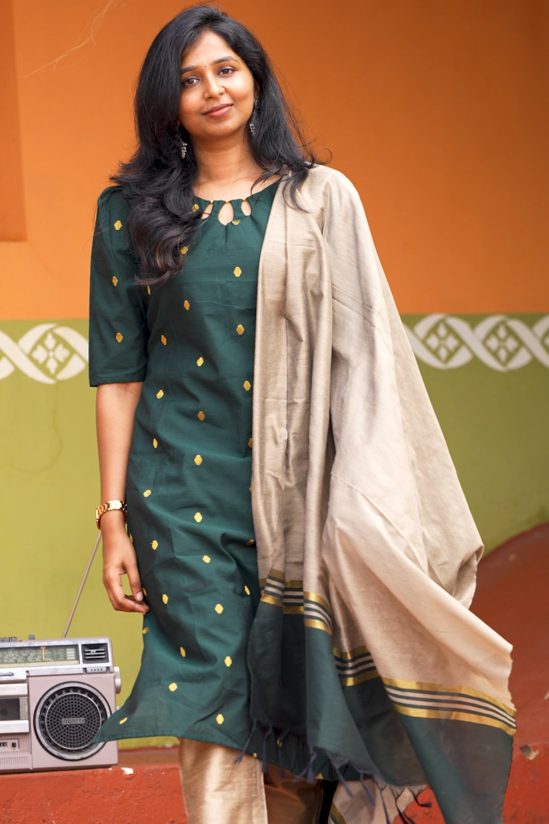 Bottle Green Slub Silk Salwar Suit