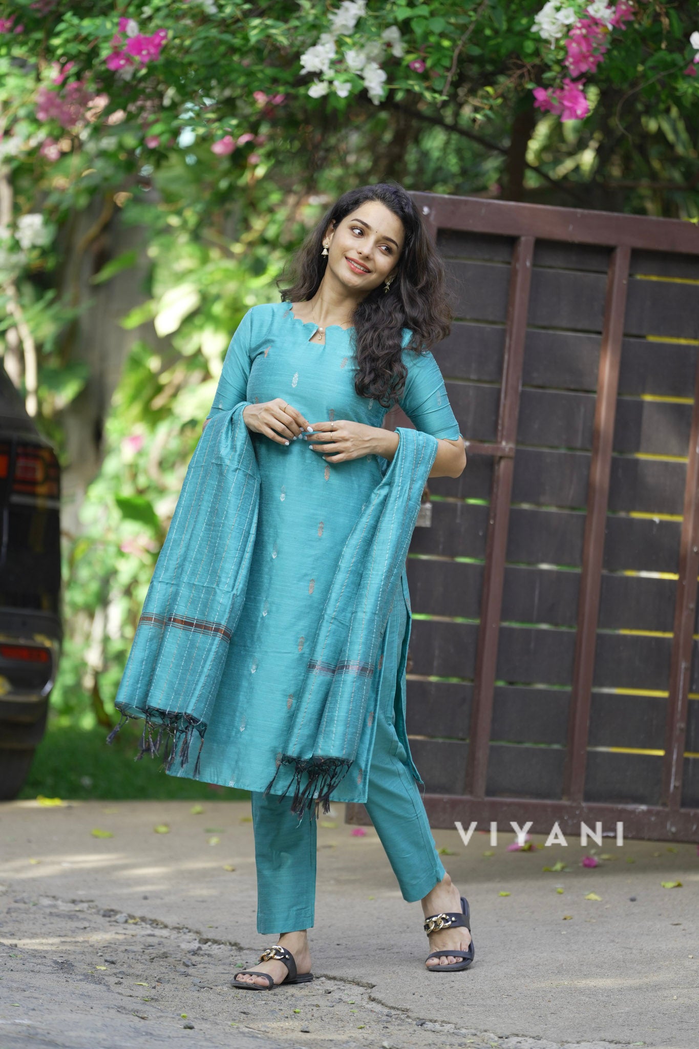 Aqua Bloom - Aquamarine Viscose Slub 3 Piece Set
