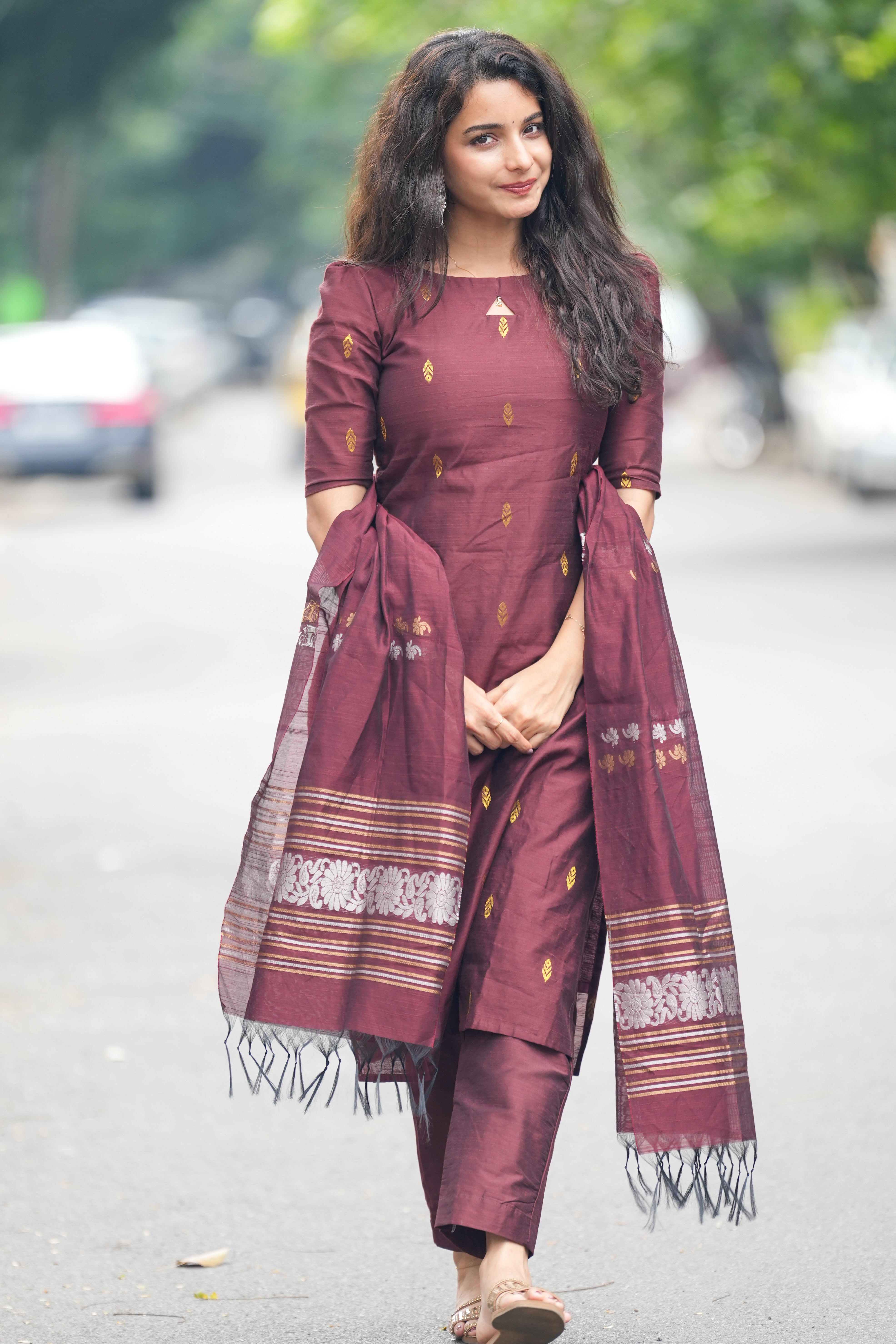 Wine Toned - Viscose Slub salwar set
