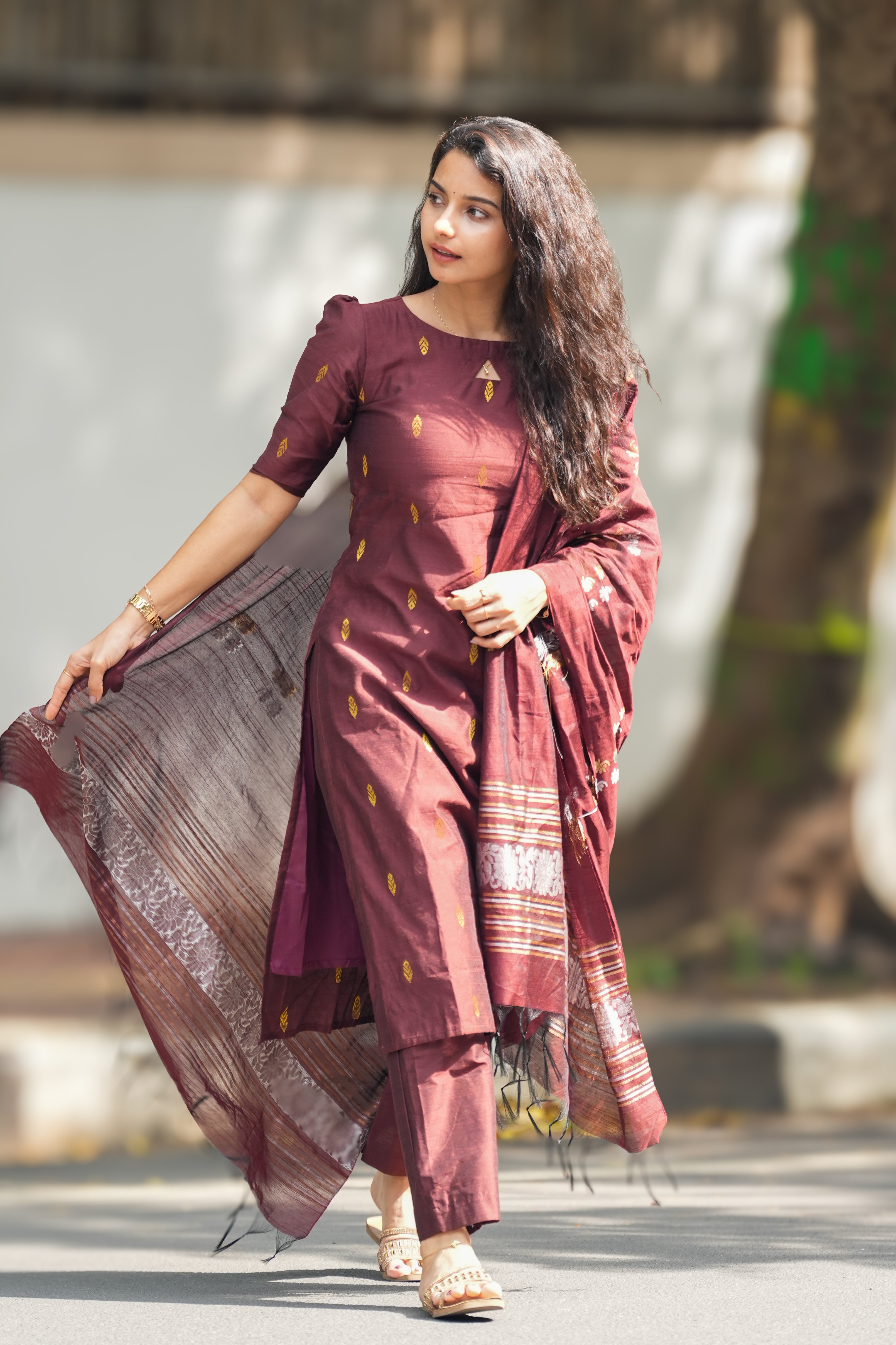 Wine Toned - Viscose Slub salwar set