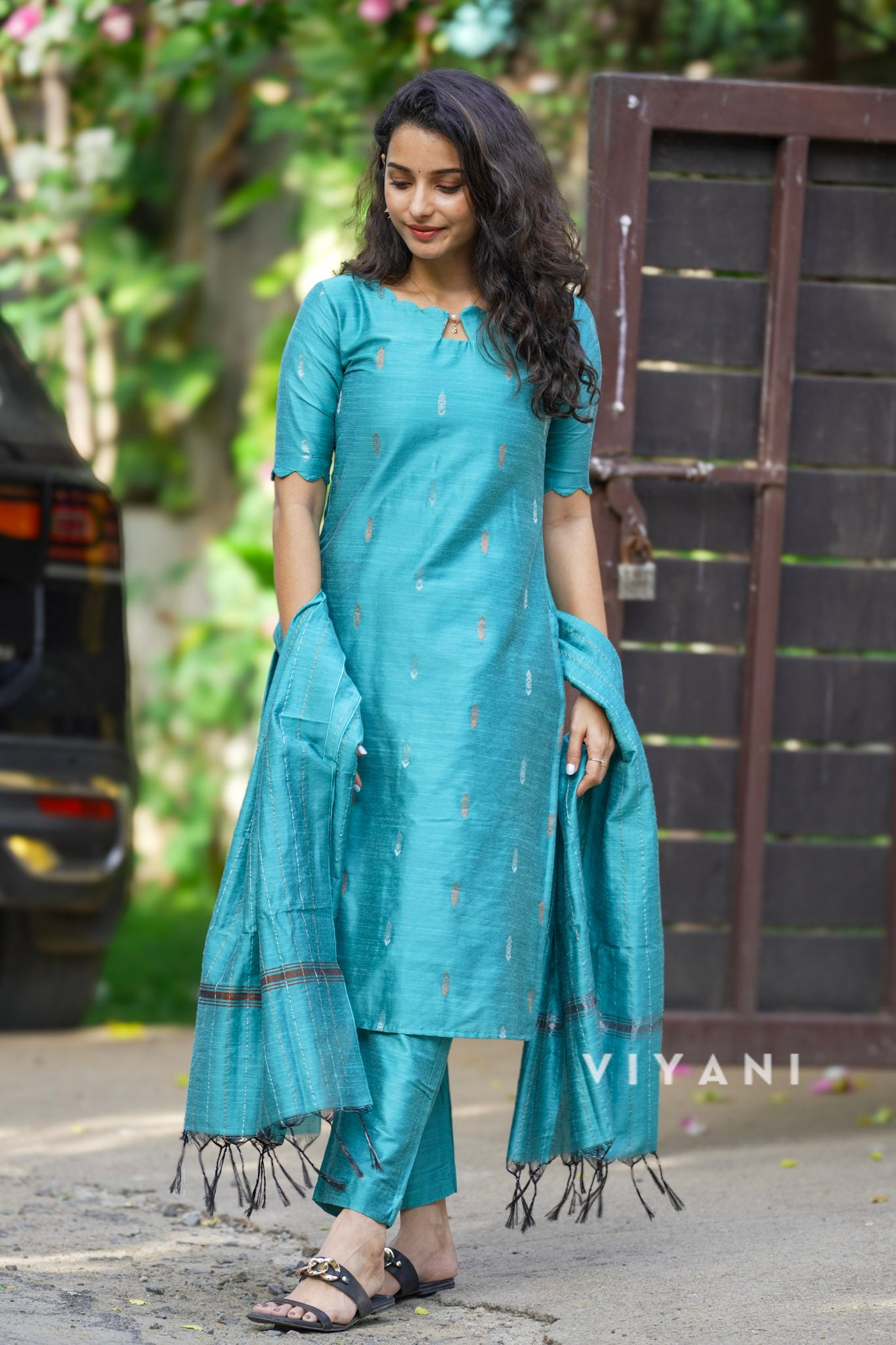 Aqua Bloom - Aquamarine Viscose Slub 3 Piece Set