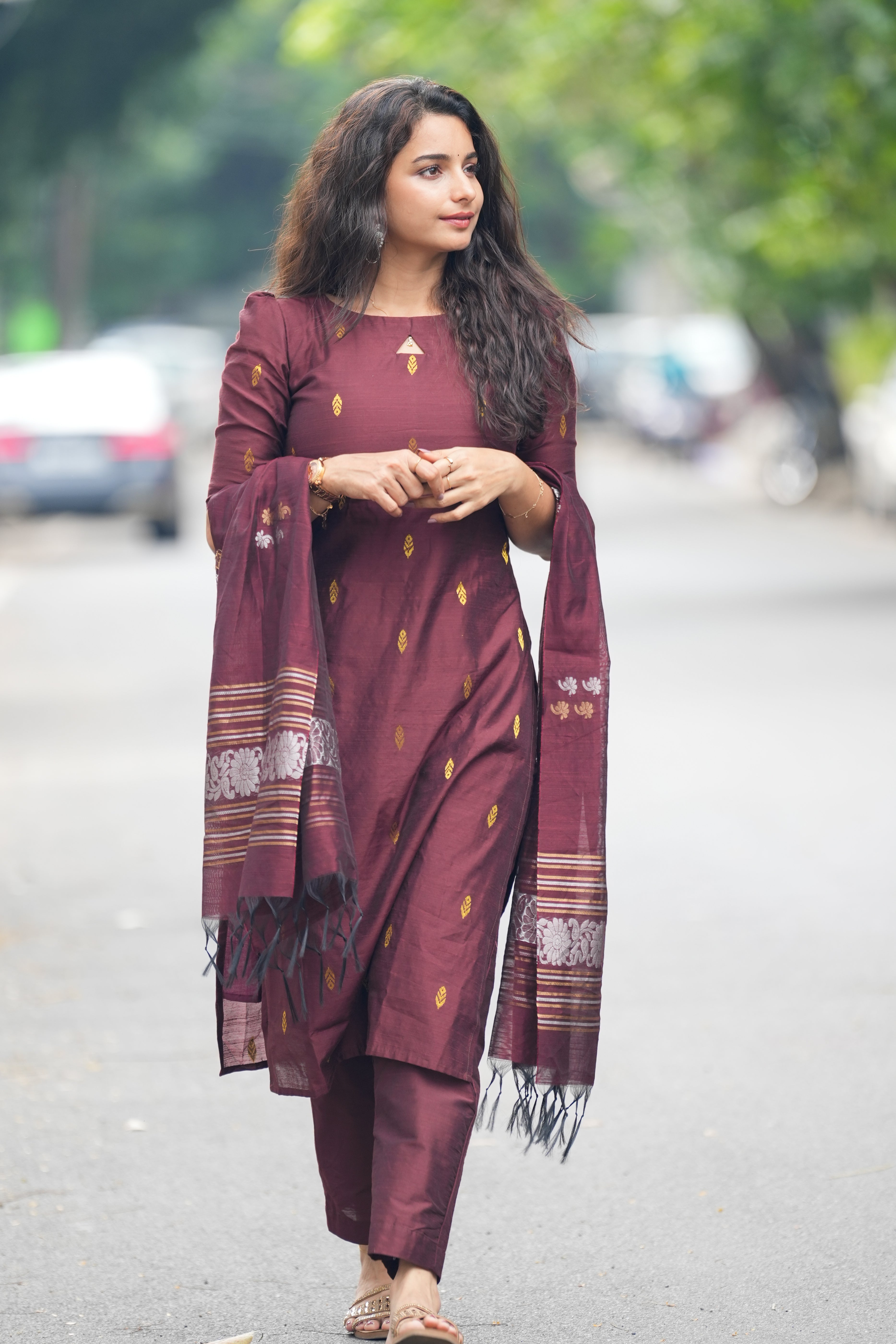 Wine Toned - Viscose Slub salwar set