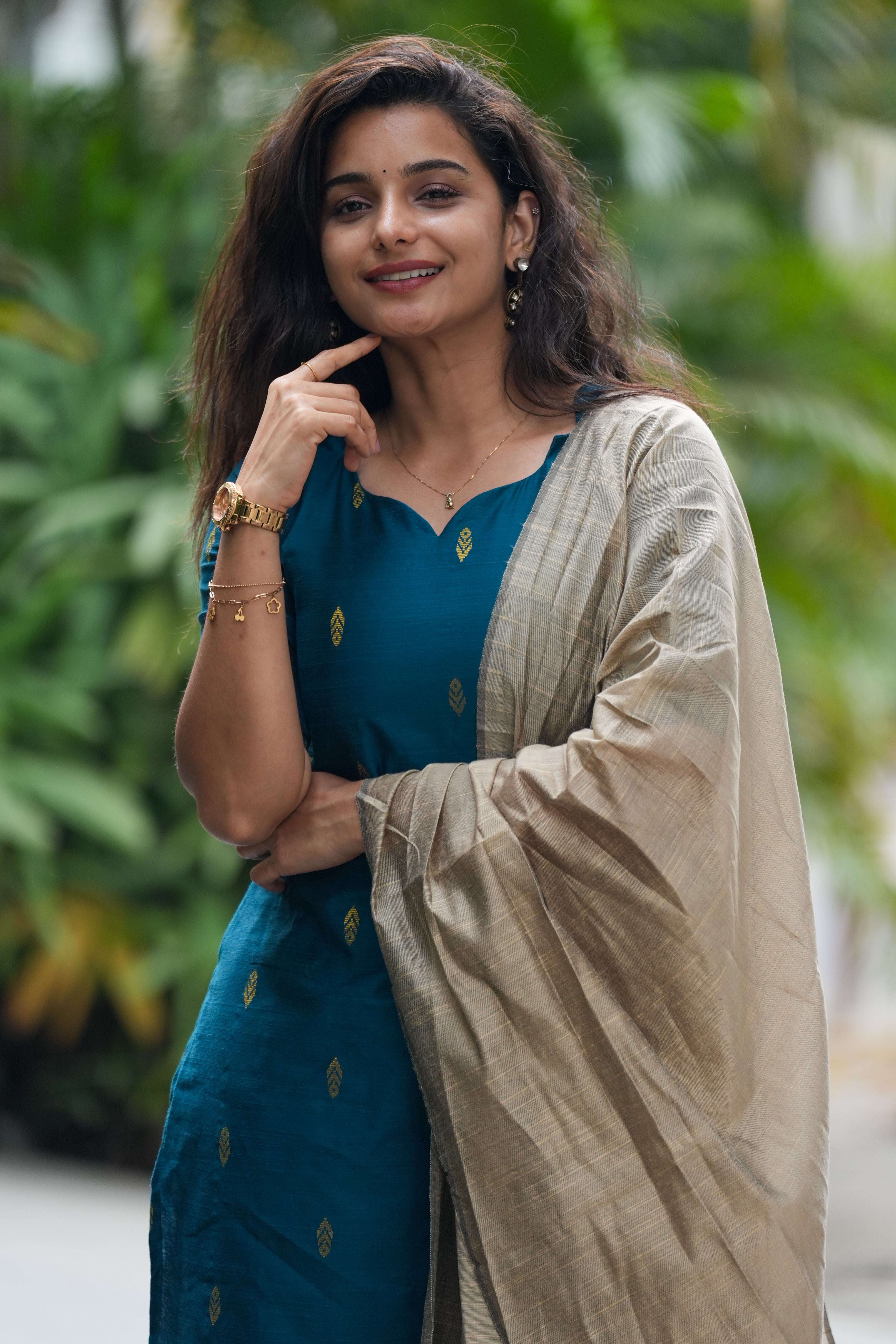 Peacock blue Salwar Set(3 Piece) - Slub Silk Cotton