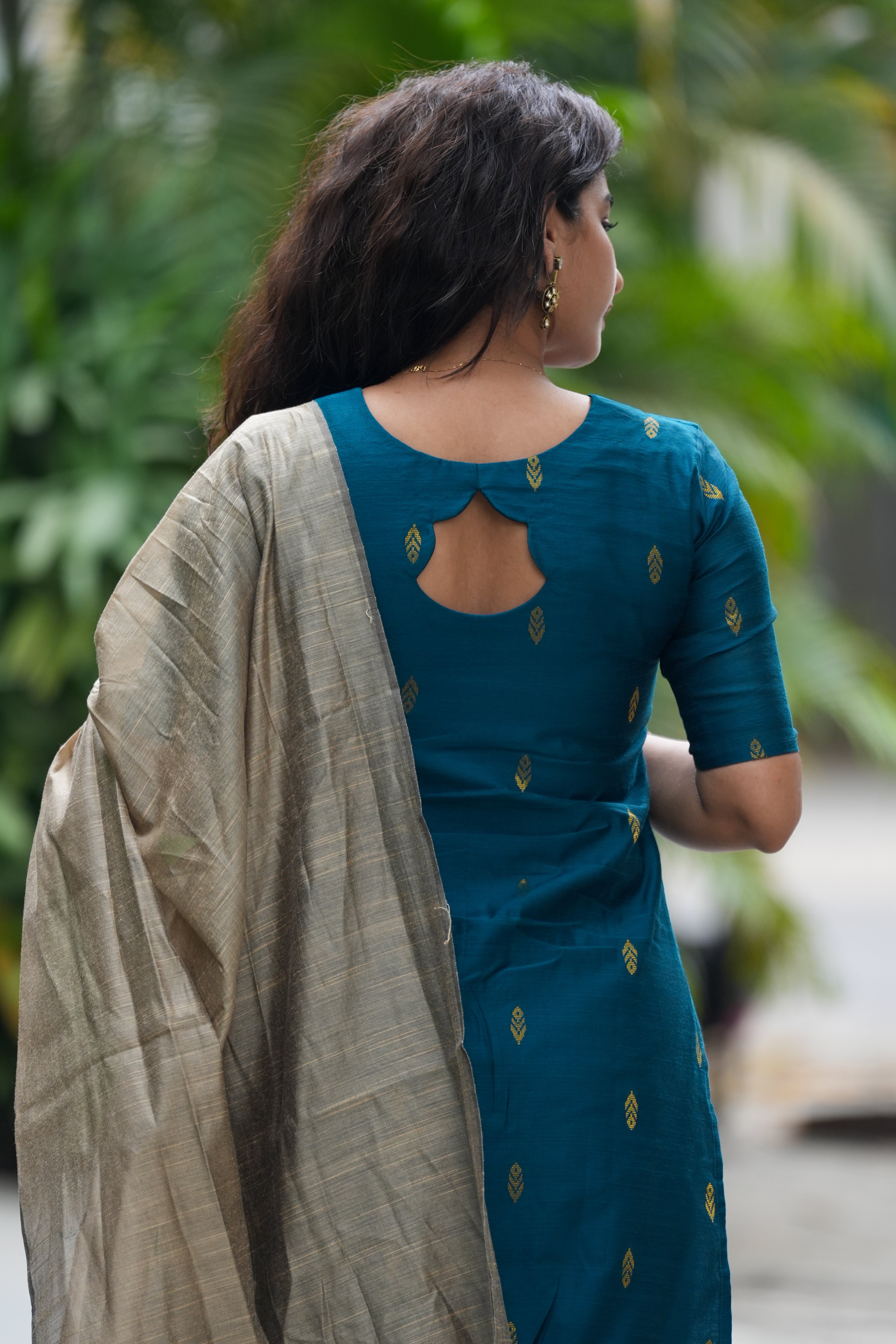 Peacock blue Salwar Set(3 Piece) - Slub Silk Cotton